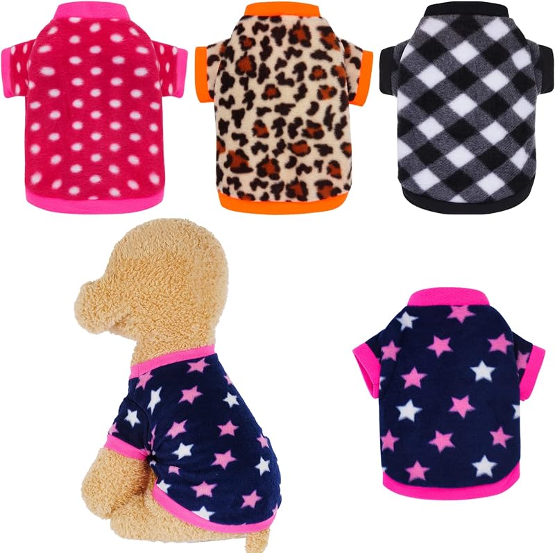 4 Pieces Dog Fleece Sweaters Puppy Warm Sweater Doggie Sweatshirt Soft Fleece Dog Pajamas Puppy Clothes Winter Dogs Outfits for Small Dogs Cat Pets (Medium)