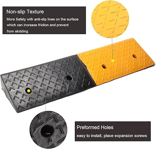 Miniatura 4 de MYOYAY Rampa de goma de 5 pulgadas, rampa de umbral de goma resistente, rampa de umbral de 10 toneladas para vehículos de automóvil, rampa de