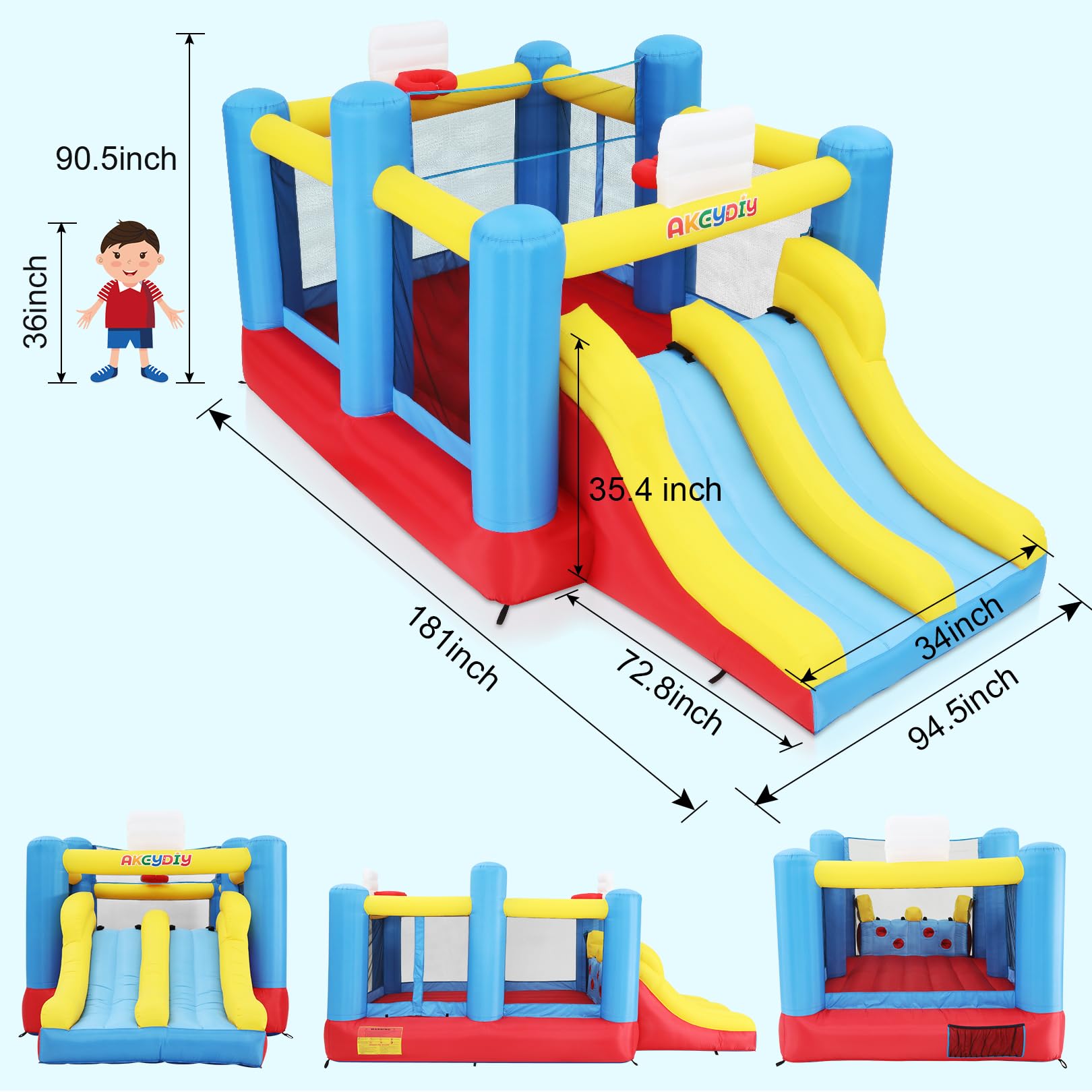 Gran Castillo Hinchable para niños de 3 a 12, Red de Voleibol, tobogán Doble y trampolín Grande, Castillo Hinchable con soplador, casa Hinchable para niños, Exterior/Interior, Regalo de cumpleaños