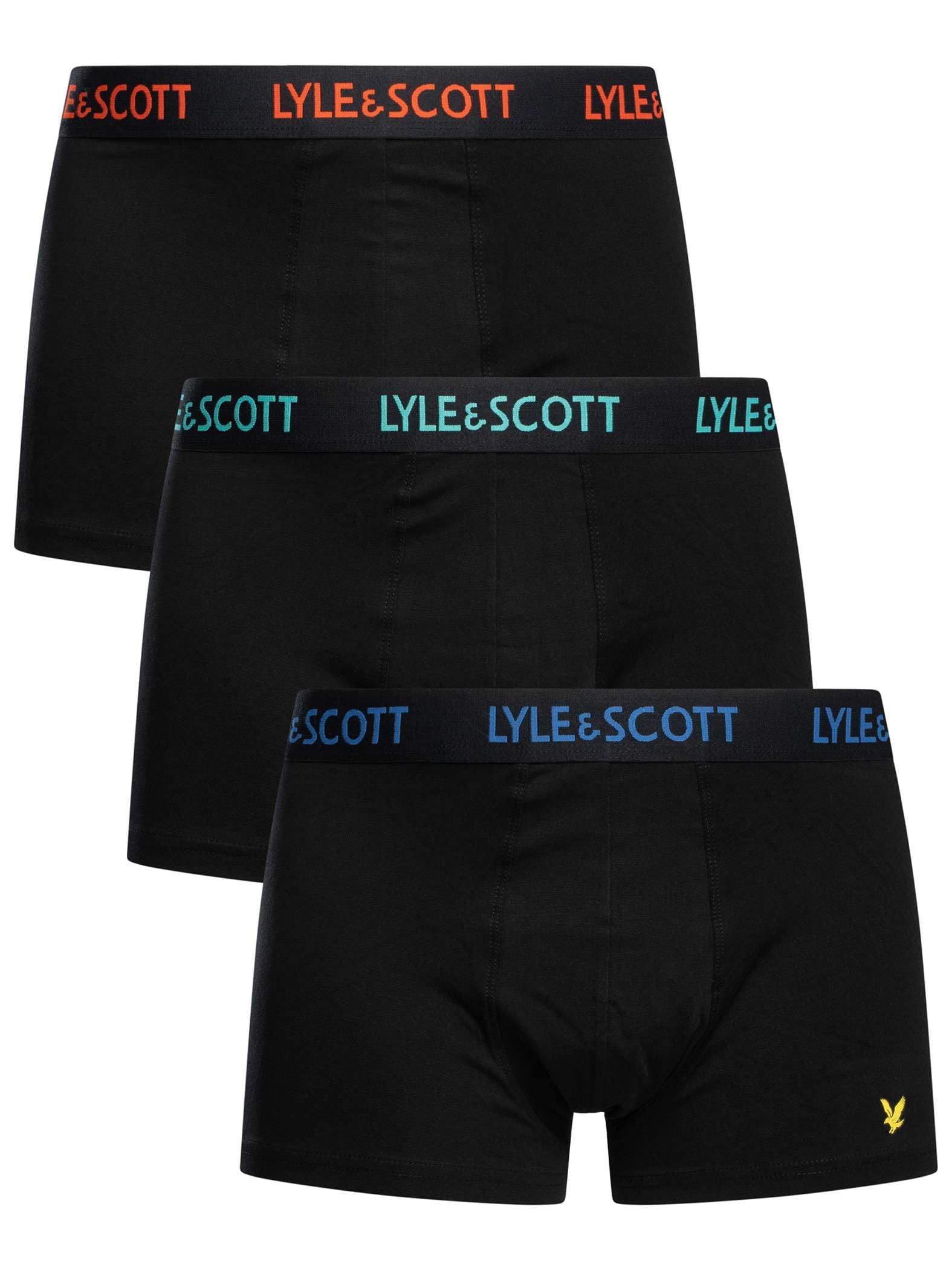 Lyle & Scott Men's Black Multi Waistbands 3 Pack Barclay Trunks, Black (Multi), M