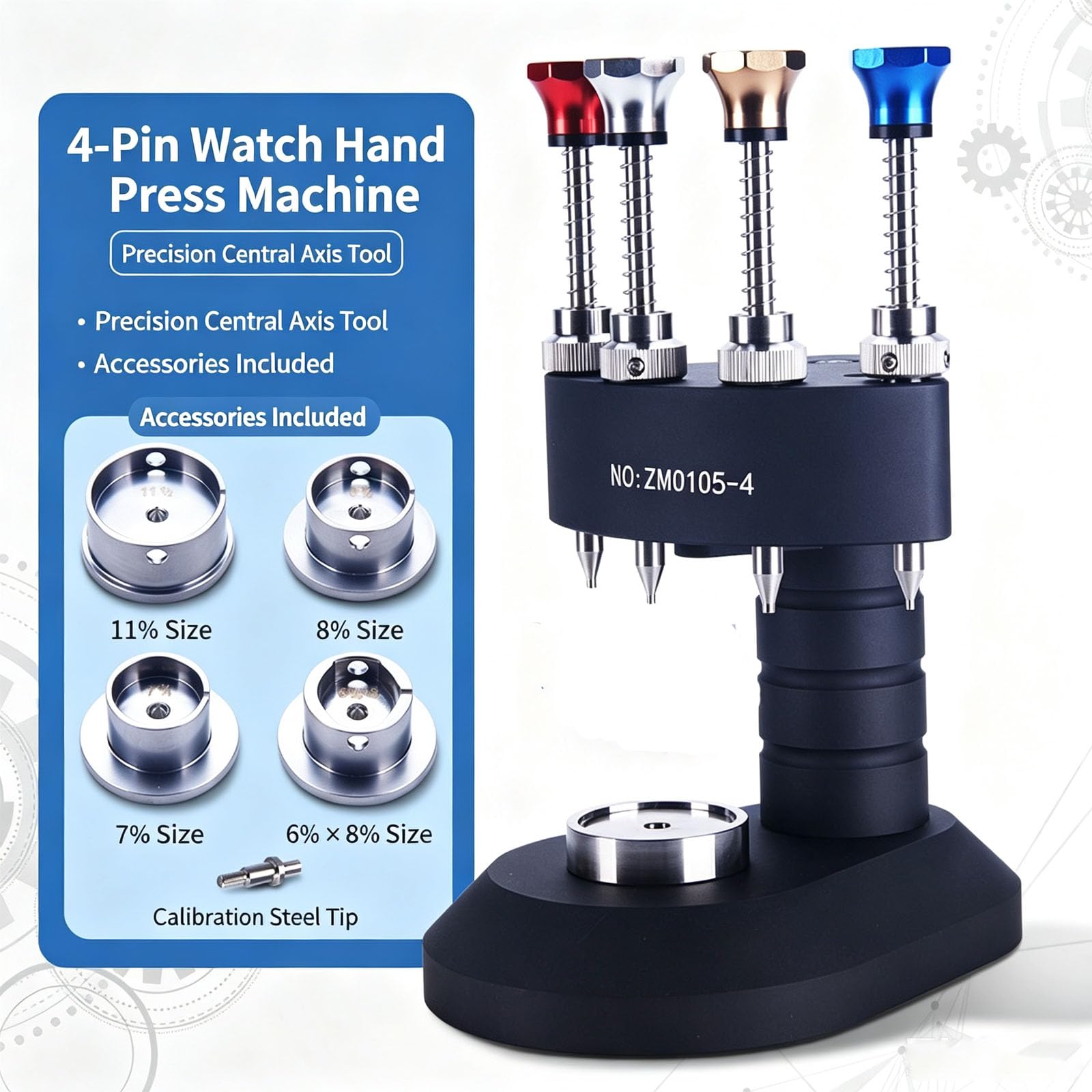 Prensador de mano de reloj de 4 pines, herramienta de reparación de relojero de máquina de ajuste de mano de precisión profesional para instalar horas minutos segundas manos