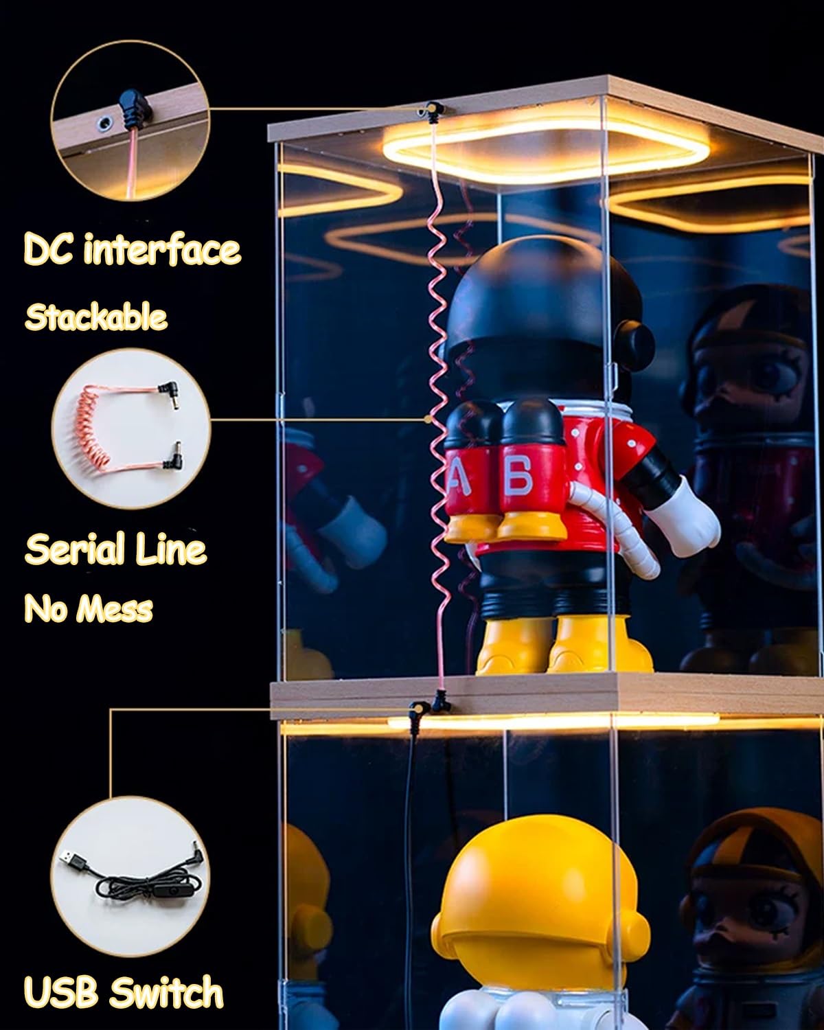 Urna Metacrilato Vitrina Iluminada para Figuras, Vitrinas Acrílicas de 10 15 20 25 40 cm para Objetos de Colección, Armario para Guardar Figuras(10x10x25cm(4"x4"x10"))