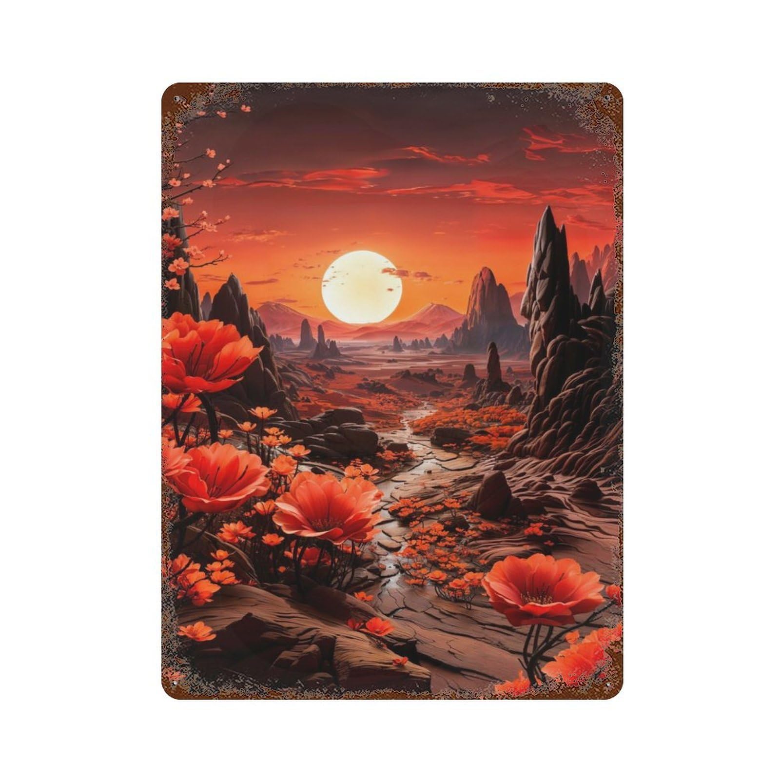 Flowers in The Desert Rustic Tin Plaque 15.7"x11.8", Ideal for Shed, Workshop And Garage Wall Decor