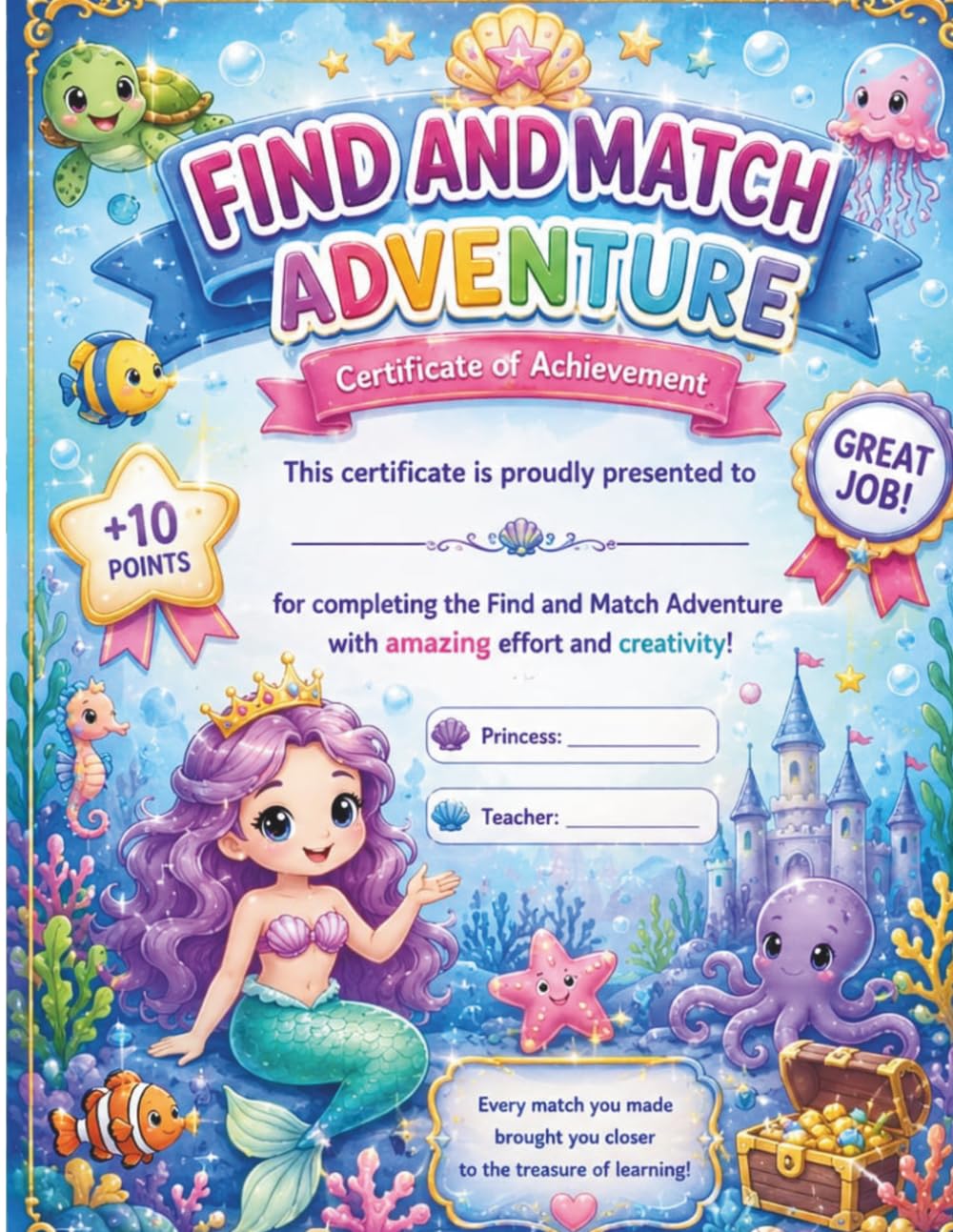 Ocean Find and Match Adventure Activity Book for Kids Ages 4-8: Fun Learning Games, Find and Count, Matching Activities & Bonus Certificate
