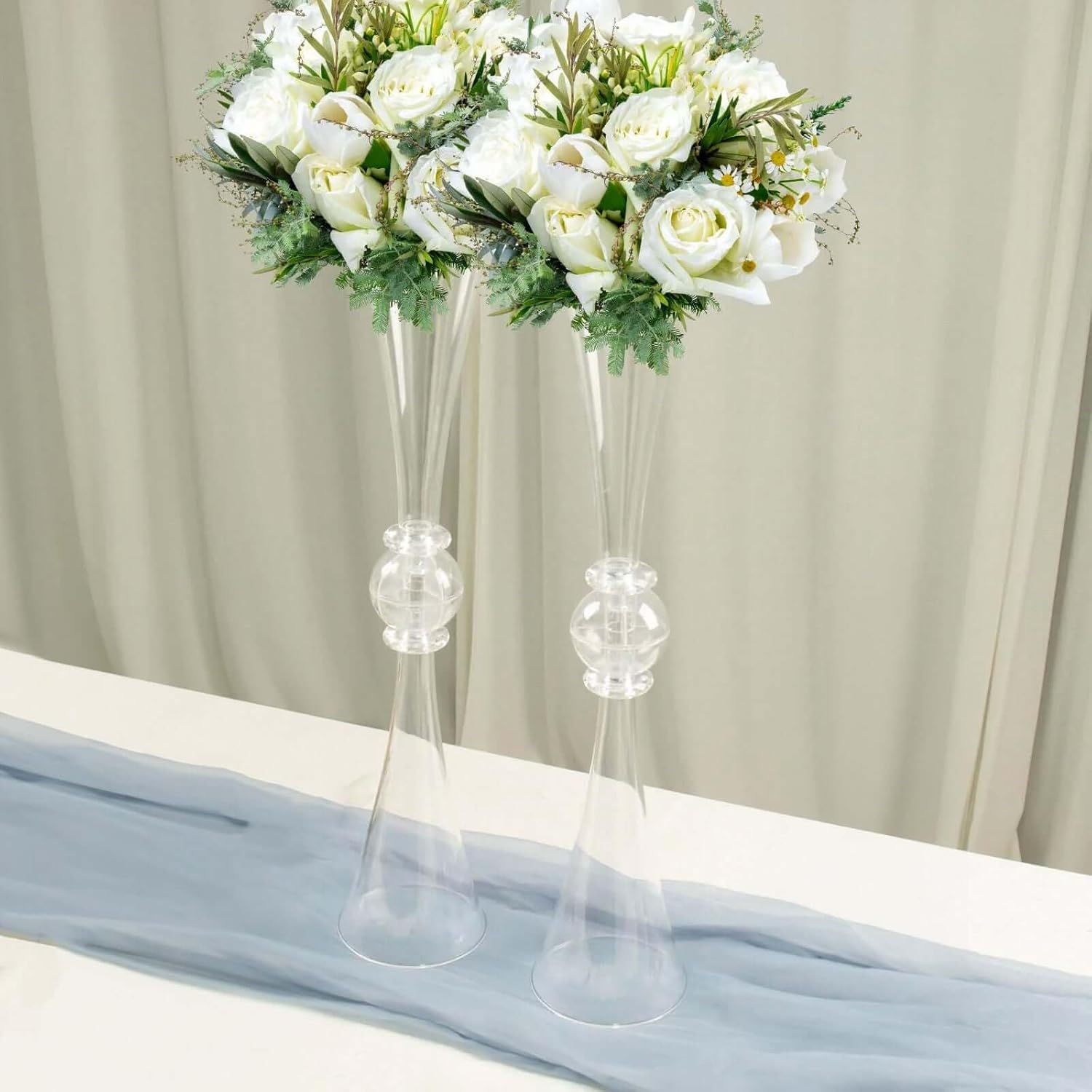 Efavormart 2 Pack | 27" Clear Crystal Embellishment Trumpet Table Centerpiece, Reversible Plastic Flower Vase