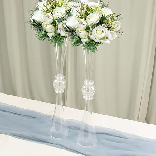 Miniatura 27 de Efavormart - Juego de 2 centros de mesa de trompeta con adornos de cristal transparente de 31 pulgadas, jarrón reversible de plástico para flores