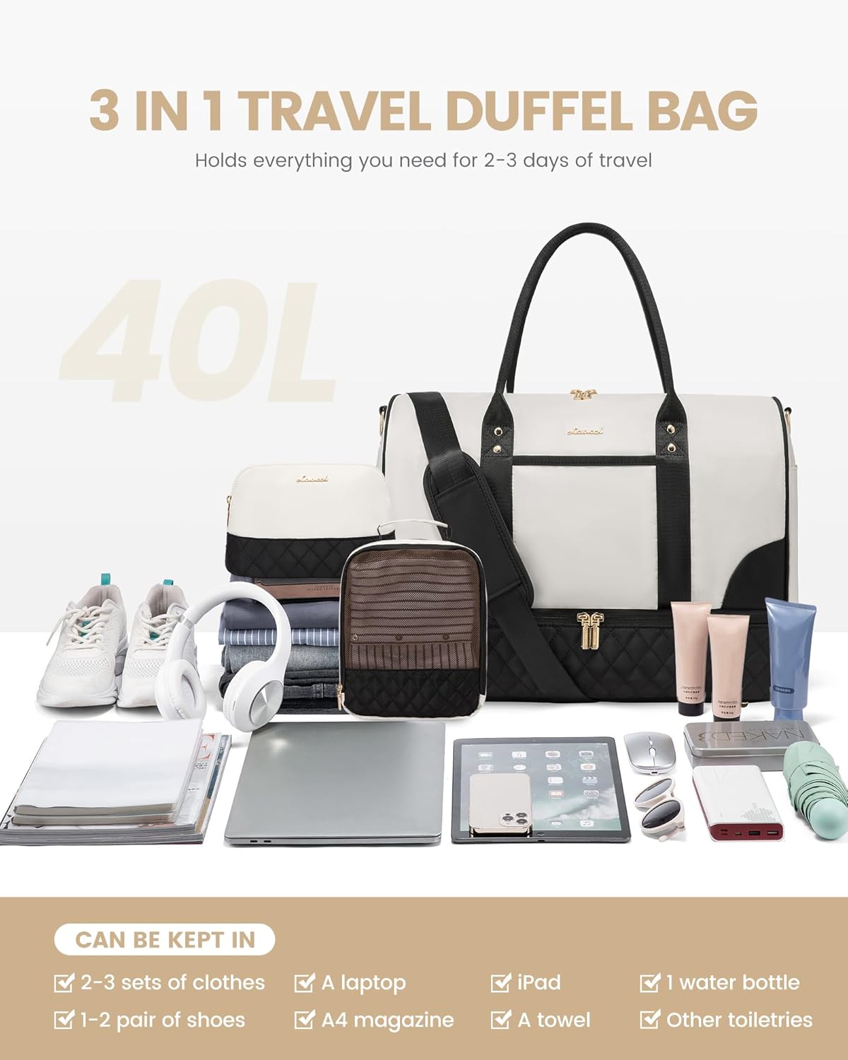 LOVEVOOK Large Travel Duffle Bags For Women,Weekender Bag With Shoe Compartment Amp Wet Pocket,Hospital Bag For Women Labor Delivery,Carry On Overnight Bag With Wet Pocket,Gym Sleepover Bags - Image 3