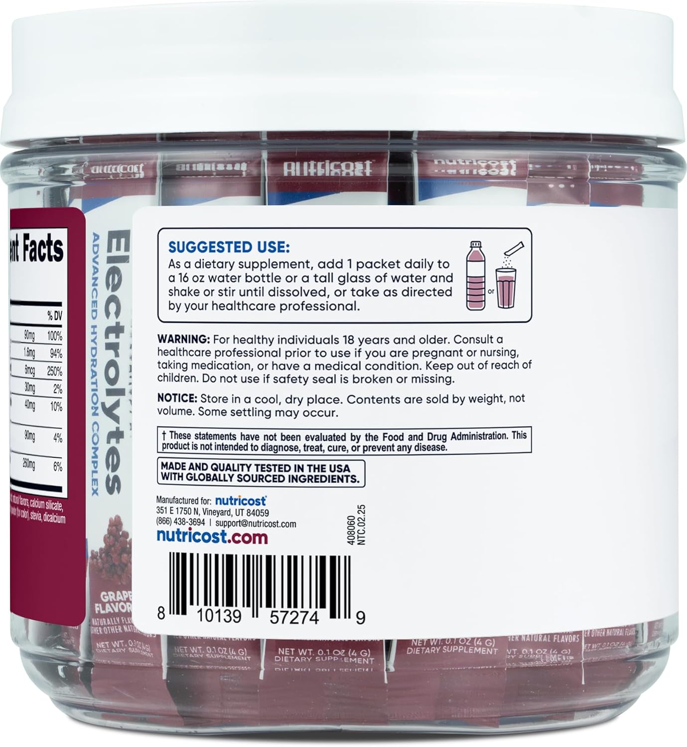 Nutricost Electrolytes Complex, Grape Flavored, 40 Stickpacks - Advanced Hydration Complex