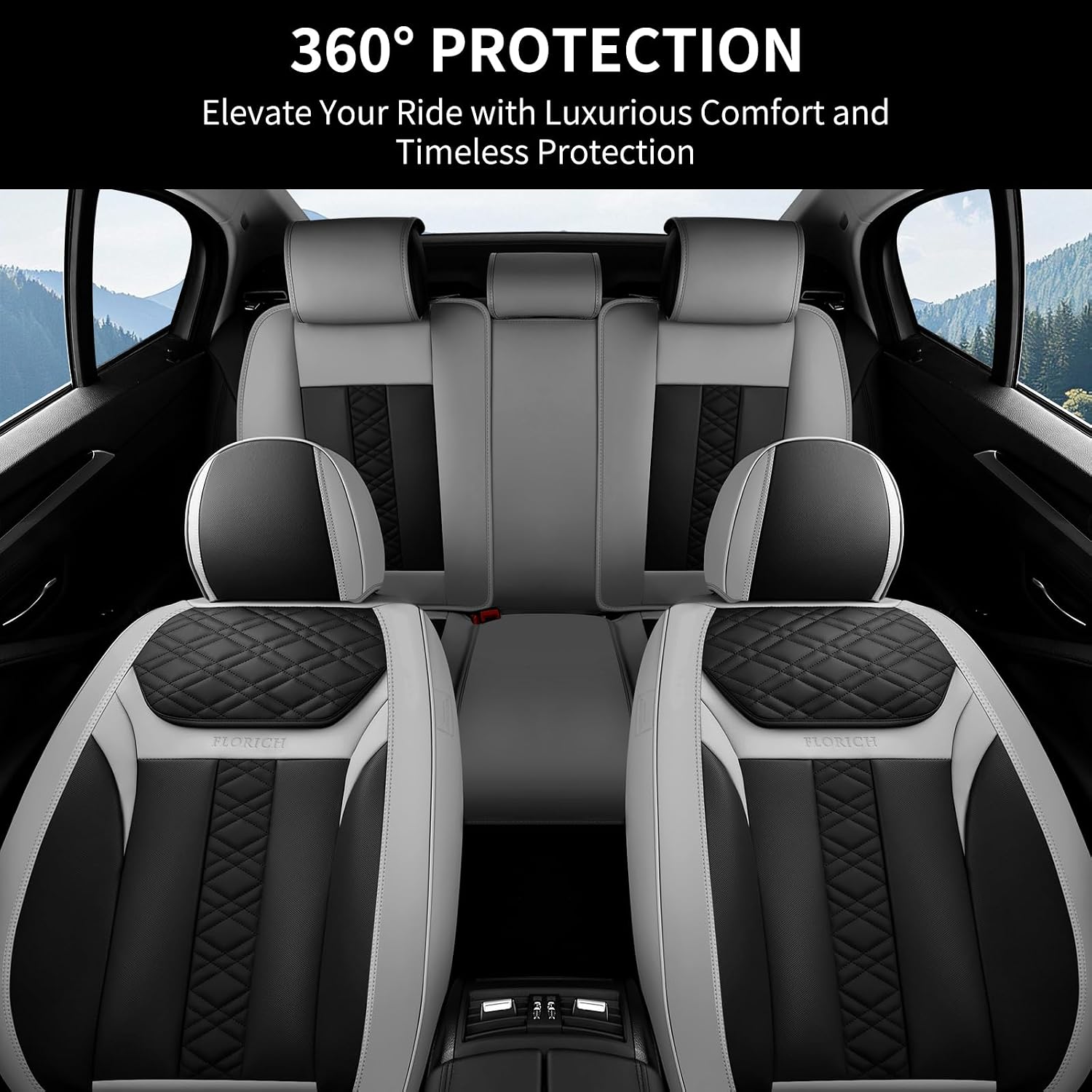 FLORICH Seat Covers, Atomutive Car Seat Covers Full Sets, Waterproof Seat Cover for Cars, Luxury Leather Universal Seat Cover Accessories Fit for Most Cars SUV Truck Sedans(Grey)
