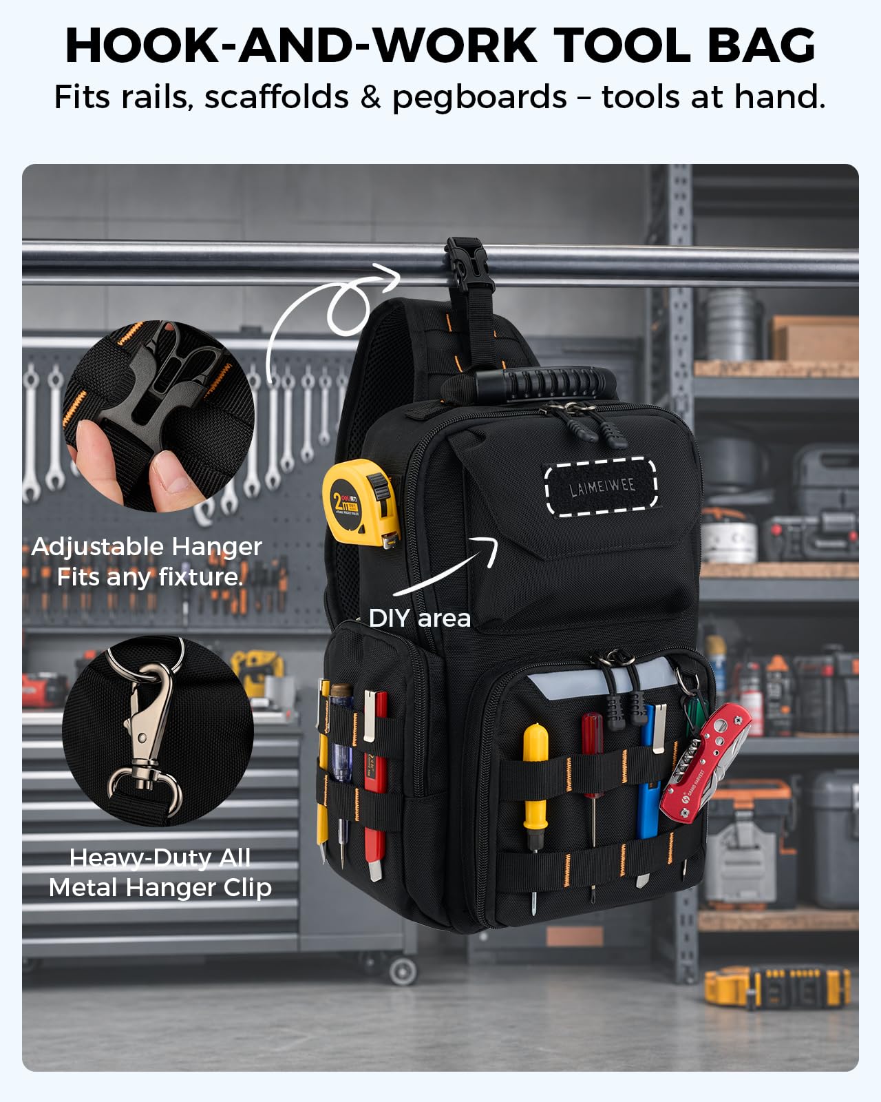 Sac à outils tactique de poitrine avec sangle, Noir