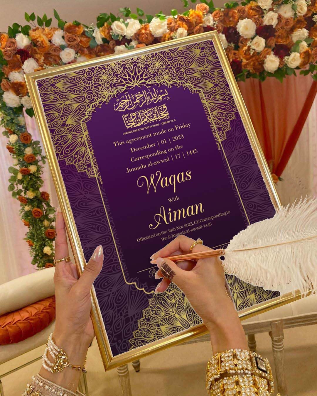 Customized Nikkah Nama frame with Nikah pen nikah nama certificate wedding certificate personalized A4 Size Nikkah Nama