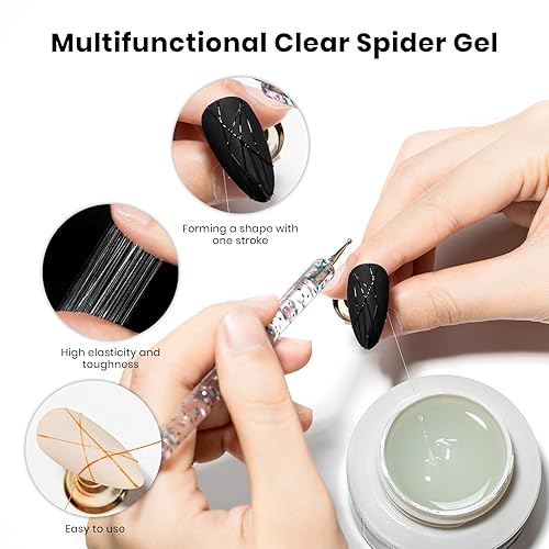 Miniatura 3 de MIZHSE Gel de araña transparente para uñas con polvo de uñas cromado, gel de escultura 3D para arte de uñas, pintura elástica, dibujo de alambre