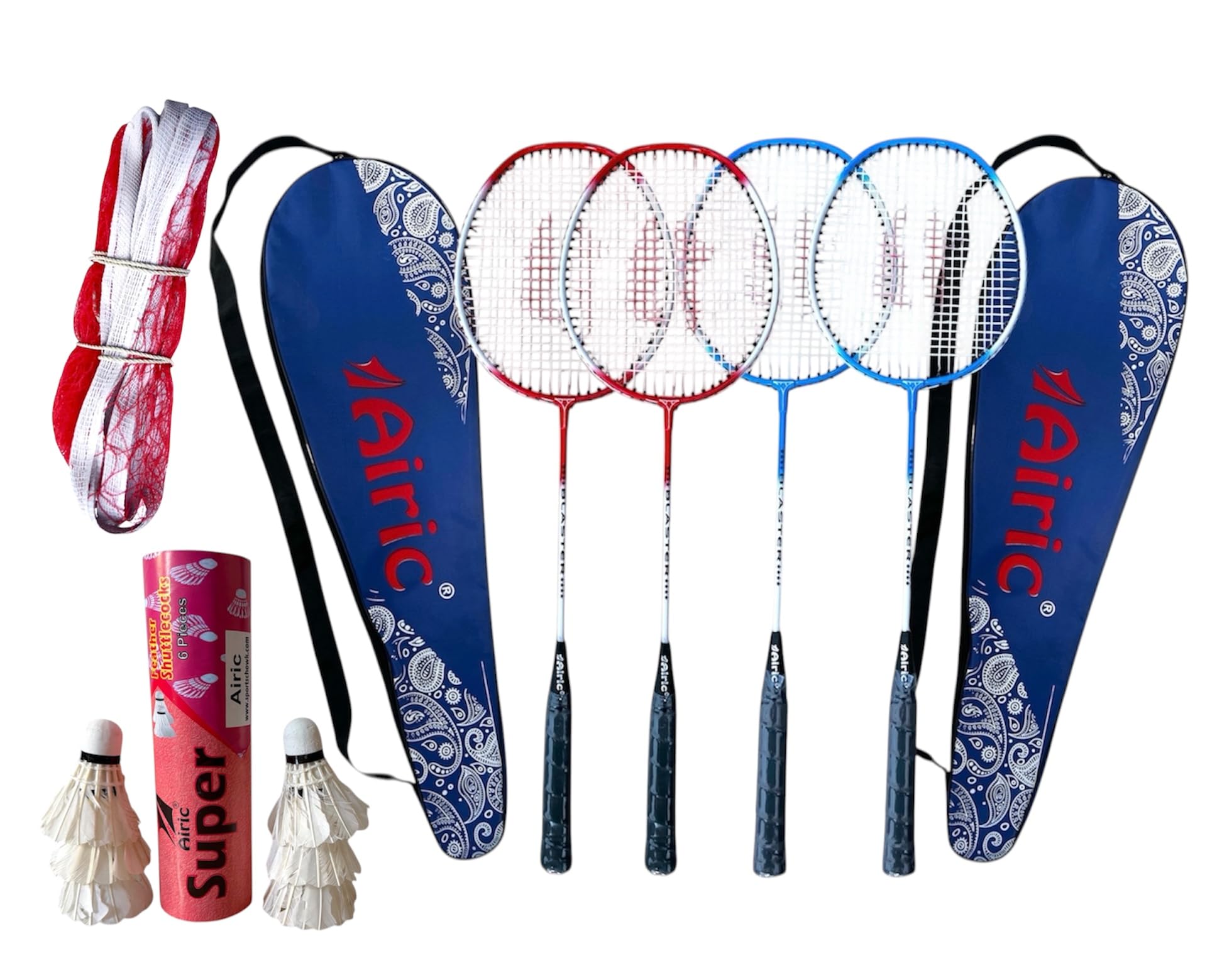 Isometric Blaster Durable with 6 Premium Feather Shuttles, Net and Cover Badminton Kit (Multi)-image-29