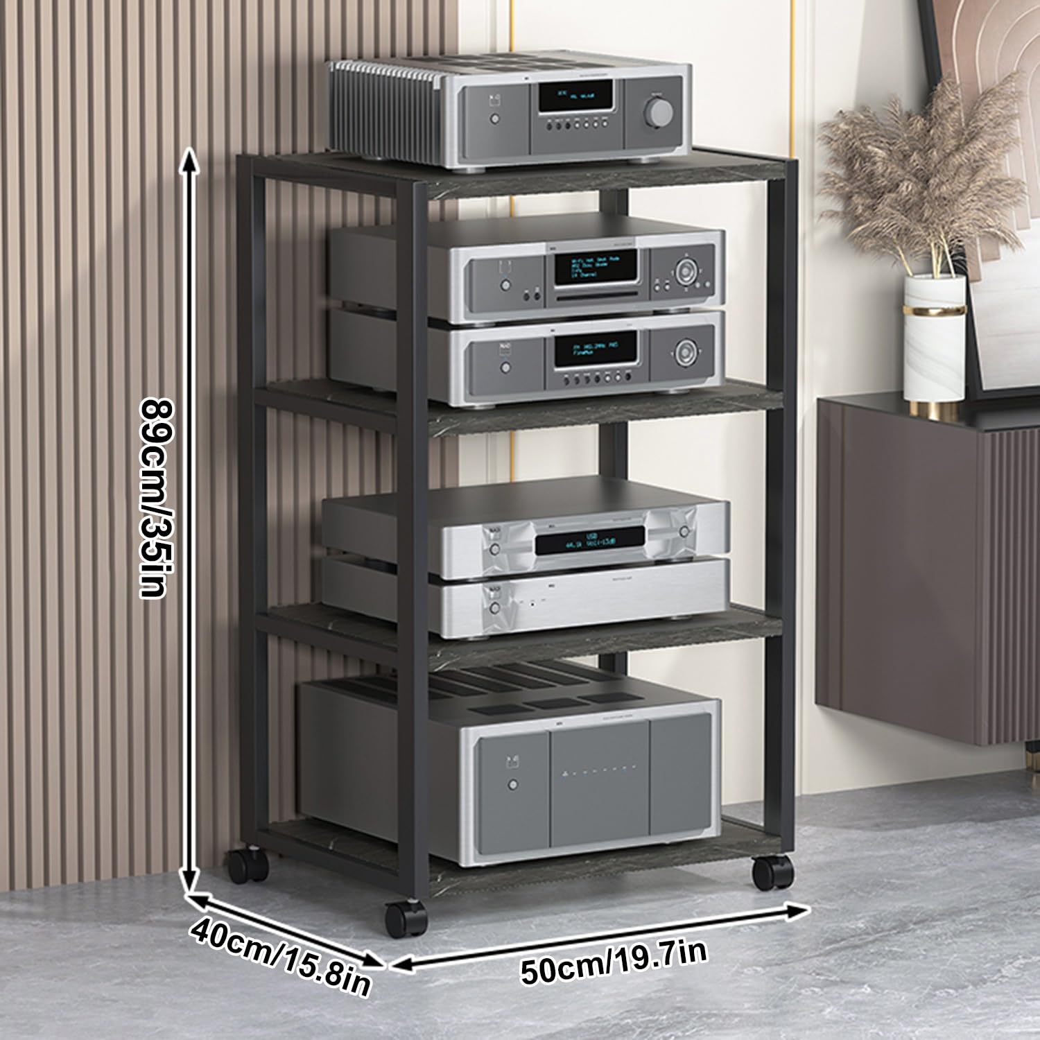 Stojak na nośniki do szafki stereo ruchomy stojak audio do salonu, odtwarzacz płyt CD/DVD, organizer do gier i pokoju nagraniowego, stylowy i funkcjonalny design