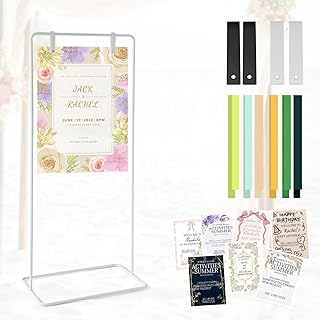 Wedding Sign Stand - Adjustable Wedding Sign W/Design Bundle & Leather Sign Hanging Straps, Durable Metal Easel Stand for Wedding Welcome Signs, Seating Charts, Ceremony & Reception Decor (White)