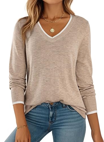 Dokotoo Womens Sweaters Dressy Casual Long Sleeve V Neck Lightweight