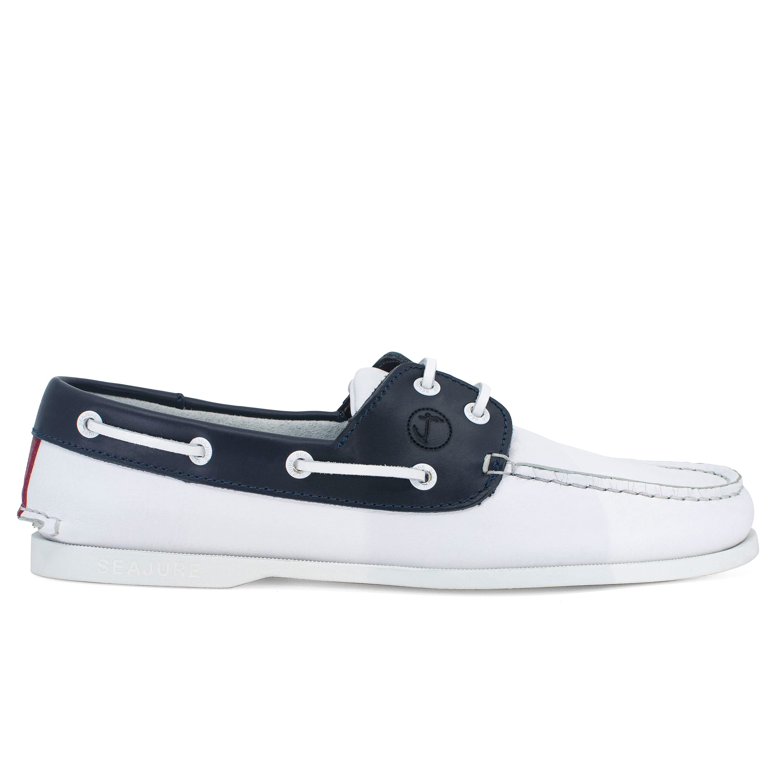 Seajure Damen Bootsschuhe Navagio Weiß, Marineblau und Rot Leder