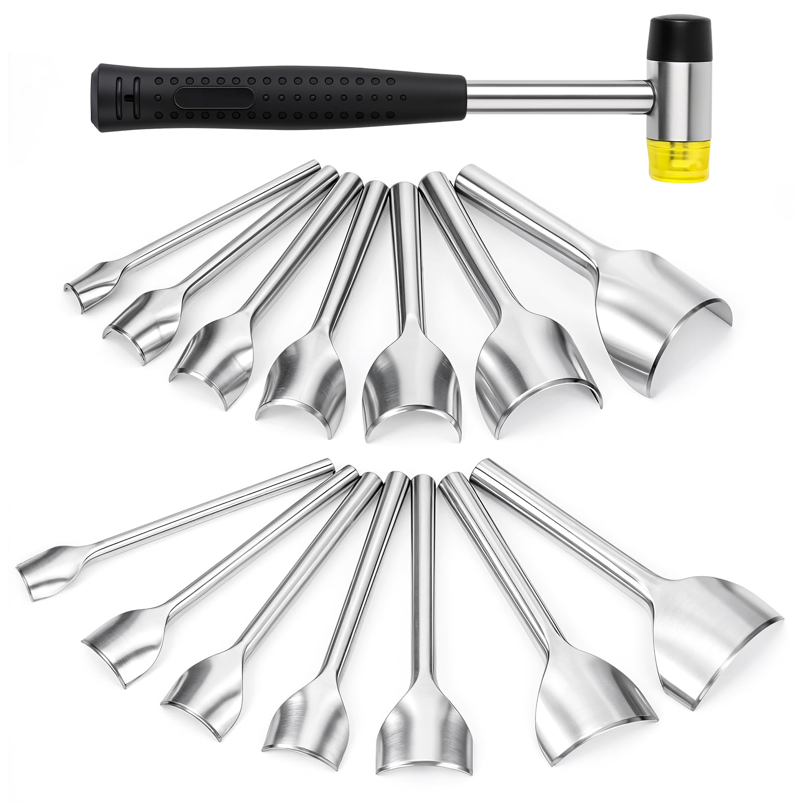 14 Sizes Leather Corner Punch Set, with Double Sided Rubber Hammer, Half-Round/Quarter-Round Punch, Leather Craft Cutter Punches, Precision Arc-Shaped Punches Set, 10-40mm, DIY Strap Belt Wallet Bag-image-0