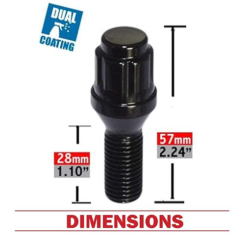 Miniatura 2 de Wheel Accessories Parts 20 pernos de rosca M12 x 1.5 12 x 1.5 para asiento de bellota, acabado negro, vástago de 1.102 in de longitud, llave