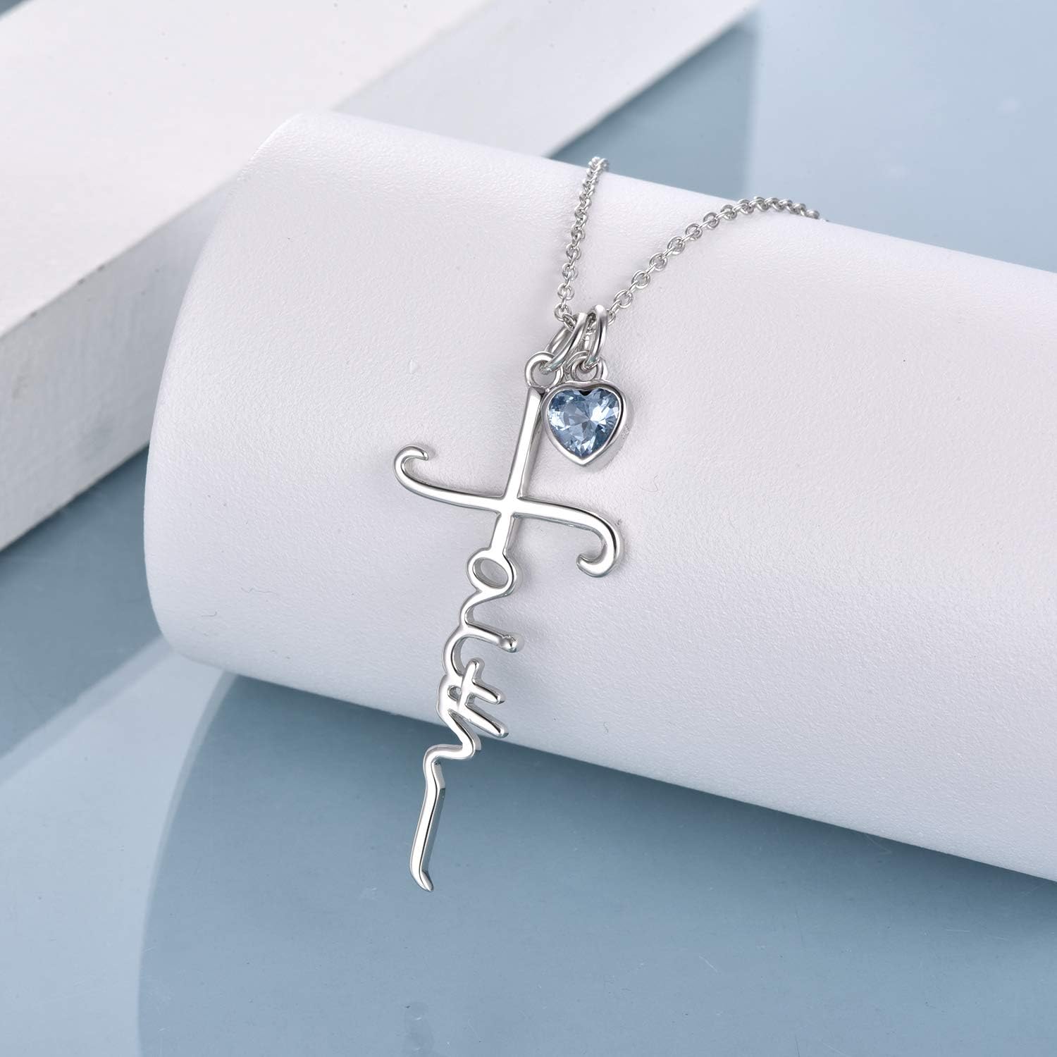 Faith Cross Necklace For Women Birthstone Sterling Silver with Simulated Birthstone Cross Jewelry Christian Gifts - Image 4