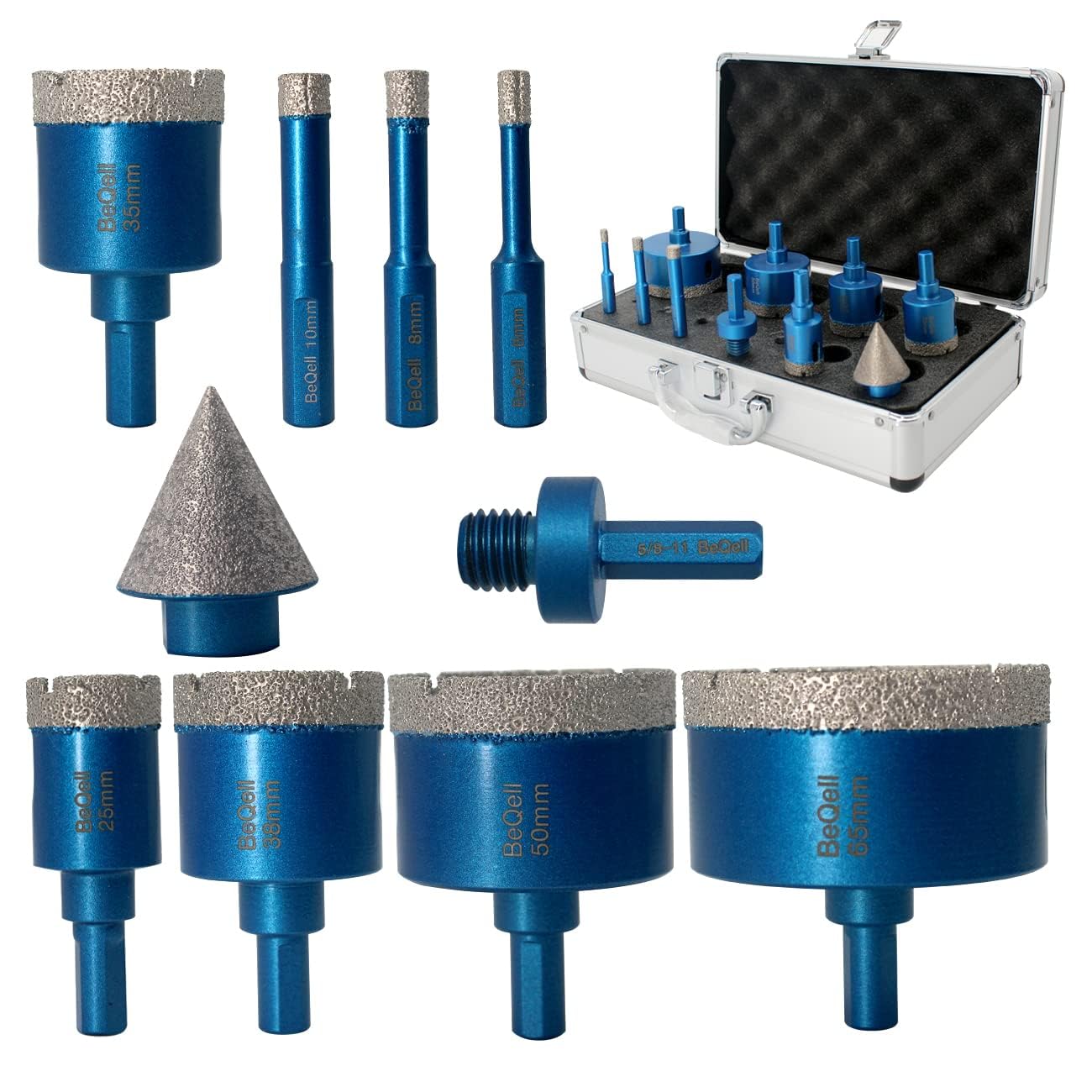 Diamond Hole Saw Kit Triangle Shank Diamond Core Drill Bit Set for Porcelain Tile Ceramic Marble Brick Granite Stone,6/8/10/25/35/38/50/65mm+35mm 5/8-
