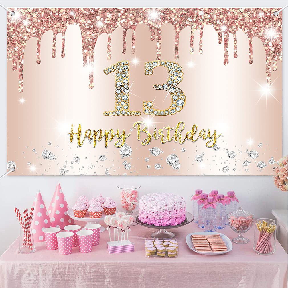 Geburtstags-Banner Roségold – 150x90 Cm Vinyl-Stoff, Für 13., 18., 30. Geburtstag Uvm.