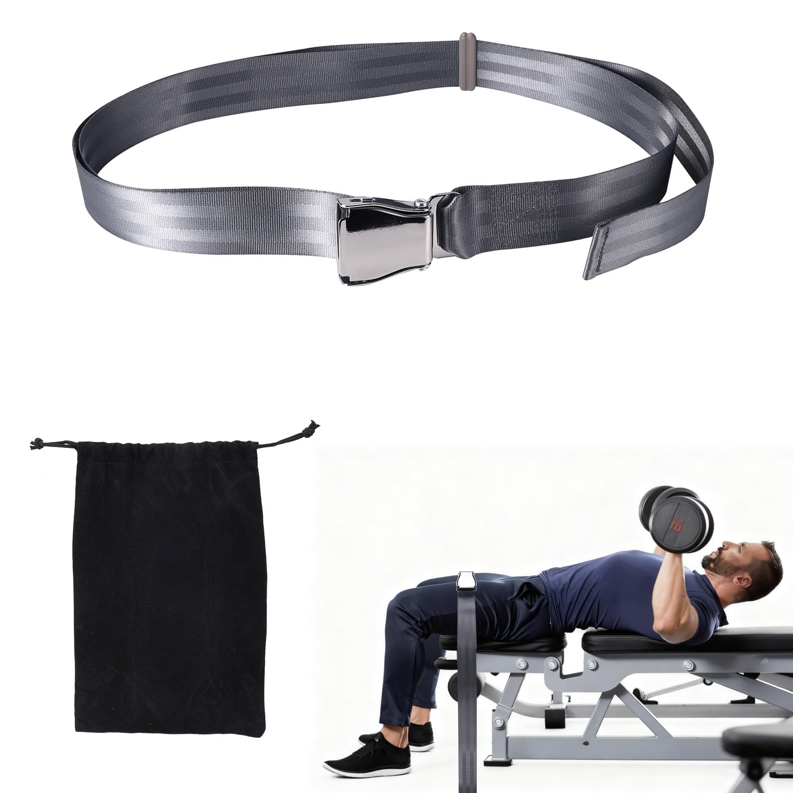Nordic Hamstring Curl Strap, Polyester Premium Durable Nordic Curl Bench Belt Seat Support with Buckles Practical Home Gym Fitness Workout Accessories Attachment for Women Men (Gray）
