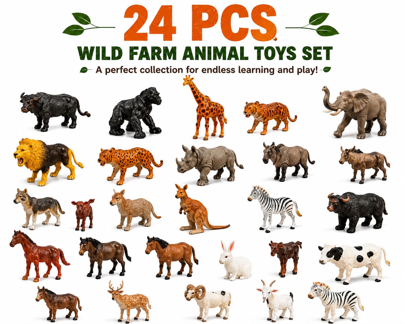 Wild & Farm Animal Figures Set for Kids - 24 Toys -3
