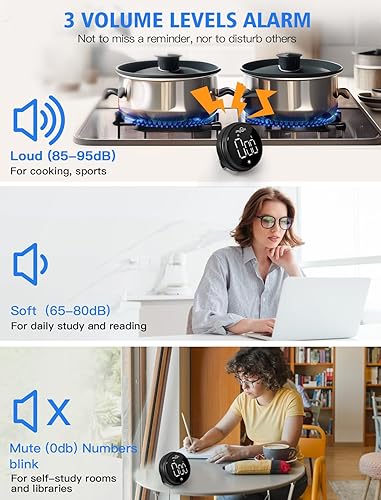 Miniatura 6 de JOYHILL Temporizador digital de cocina, pantalla LED grande con cuenta regresiva magnética, 3 niveles de volumen, ideal para cocinar, aula, estudiar