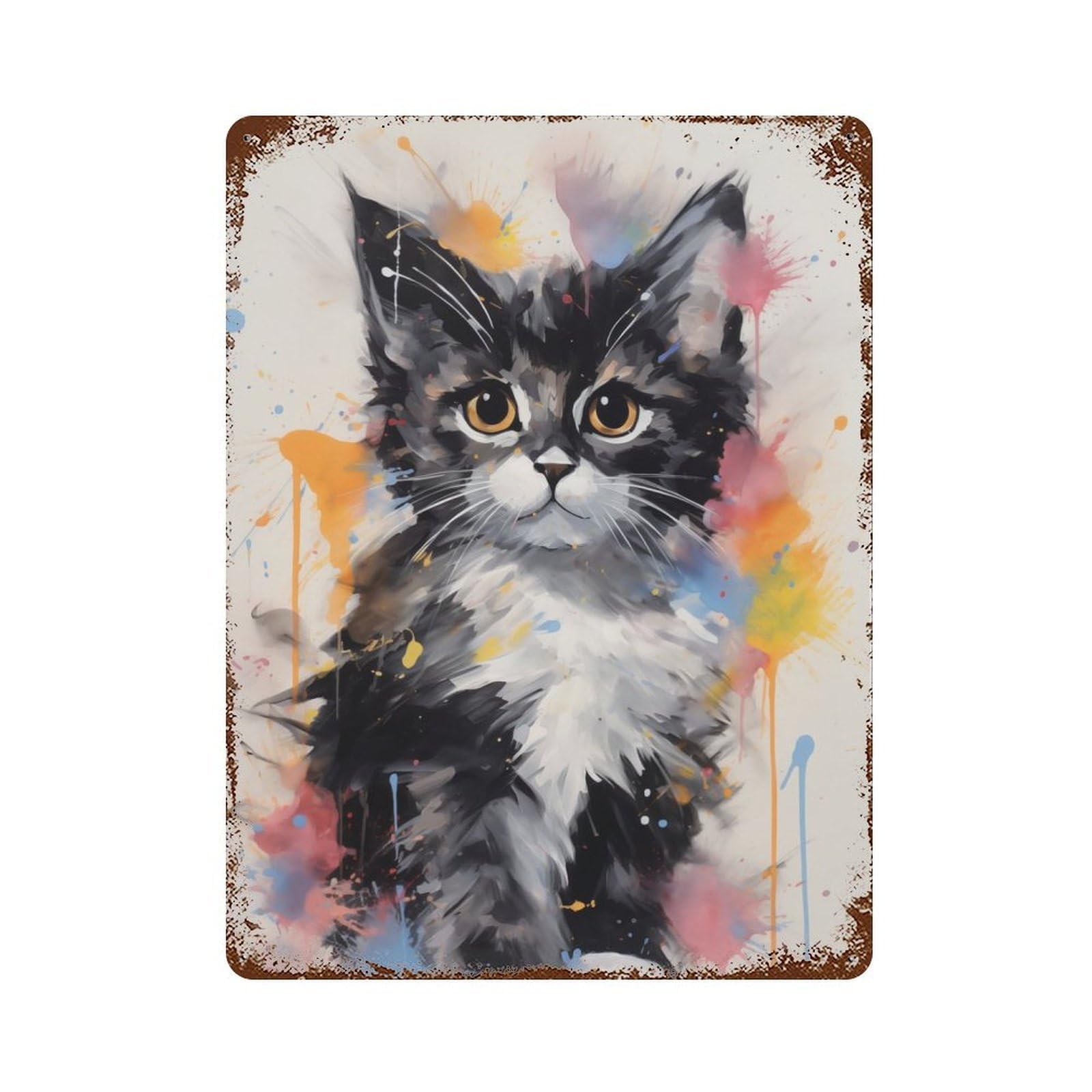 Garage Style Kitty No4 Rustic Tin Plaque 15.7"x11.8", Industrial Home Decor for Bar And Workshop
