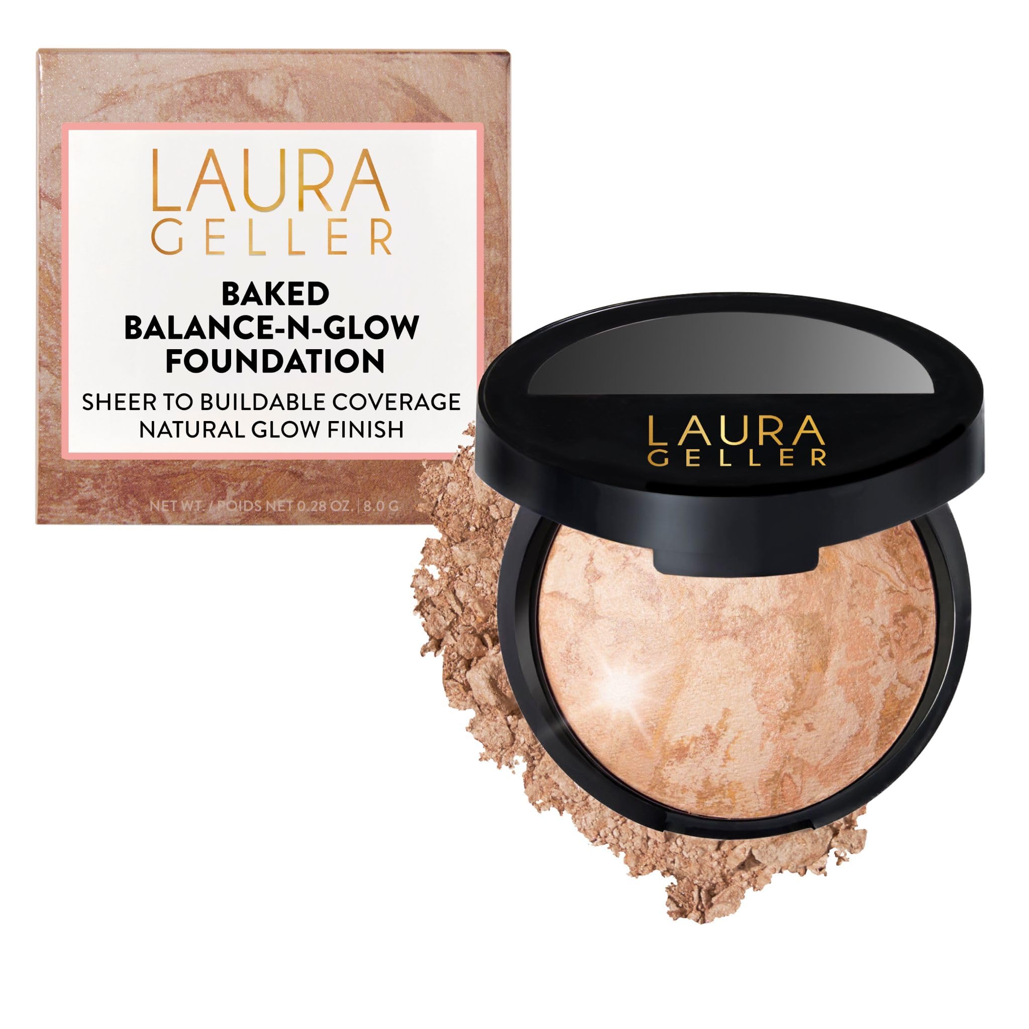 LAURA GELLER NEW YORK Baked Balance-n-Glow Illuminating Puder Makeup, Aufbaubare, Transparente bis Leichte Deckkraft, Baking Powder Foundation Make Up mit Satin-Finish (02 Fair)