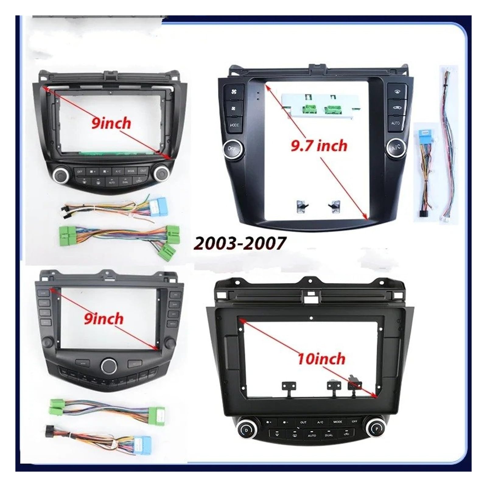 Mascherina Autoradio Cornice Stereo 9/9.7/10.1 Pollici Android Autoradio Fascia Lettore Stereo Cornice 2DIN unità Testa Dash Panel per Accord 7TH 2003 2004 2005 2006 2007