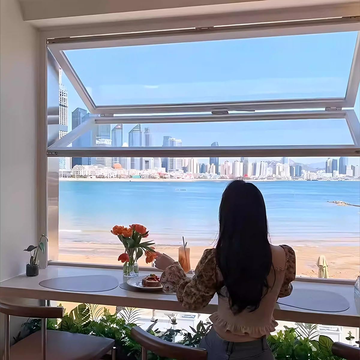 Faltbares Aluminium-Fenster mit Verriegelungsgriff, faltbares Verkaufsfenster für Imbissstände, individuell anpassbare Aluminium-Fenster für Mobile Wohnwagen, Food Trucks und Cafés (BxH 28x4