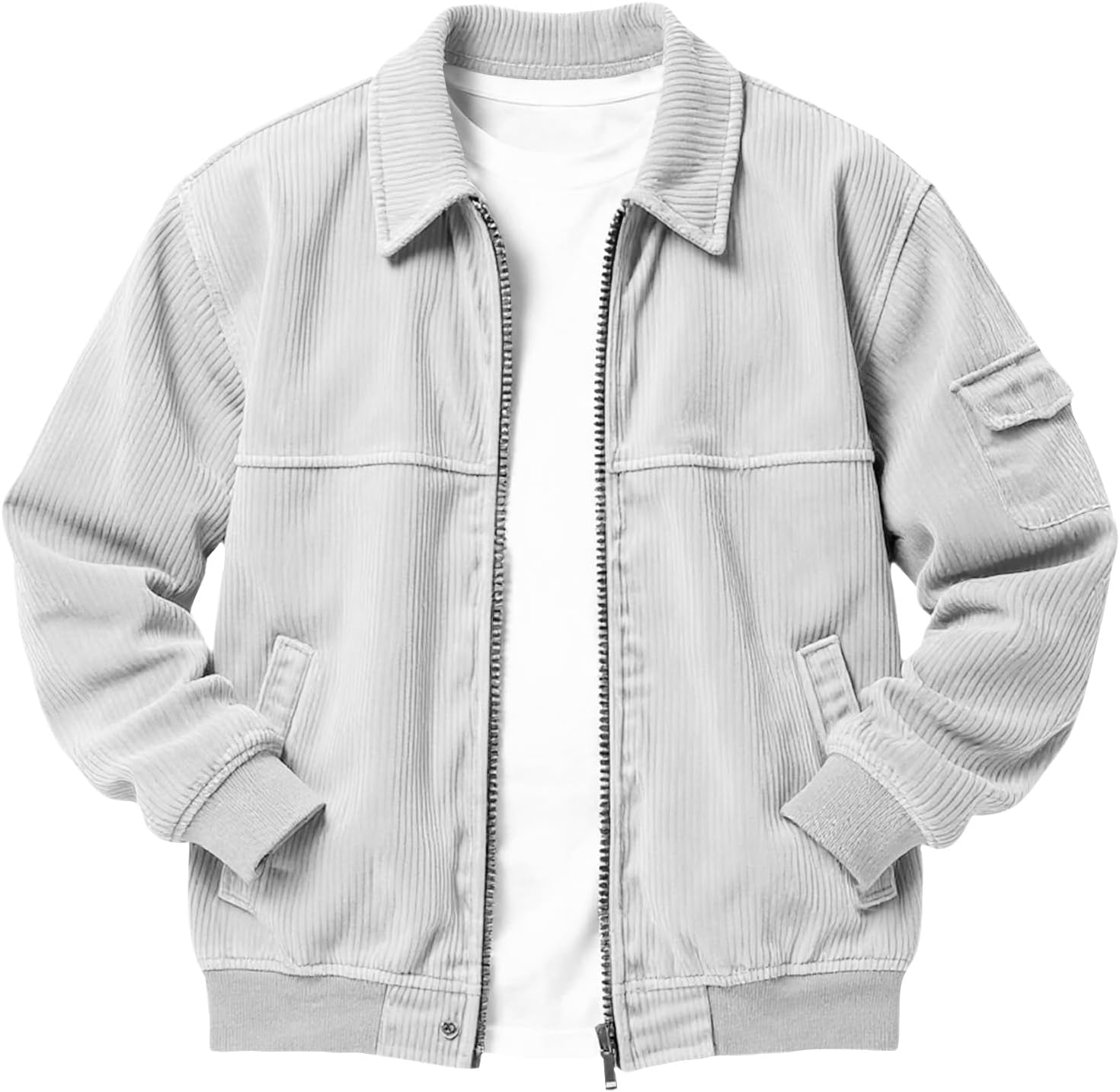 Men's Corduroy Bomber Jacket Zip Up Coat Trucker Vintage Coat With Pocket, S-2XL