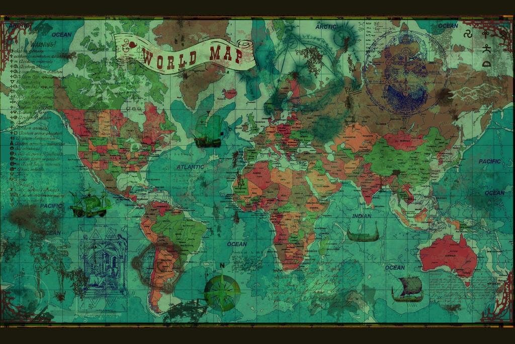 World Political Antique Style Map Travel World Map with Cities in Detail Map Posters for Wall Map Art Wall Decor Geographical Illustration Vintage Destinations Cool Wall Art Print Poster 36x24