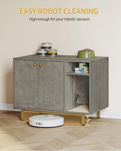 Miniatura 9 de Caja de arena para gatos cerrada, armario oculto con almacenamiento, casa de madera para gatos de interior grande, mesa auxiliar moderna para sala