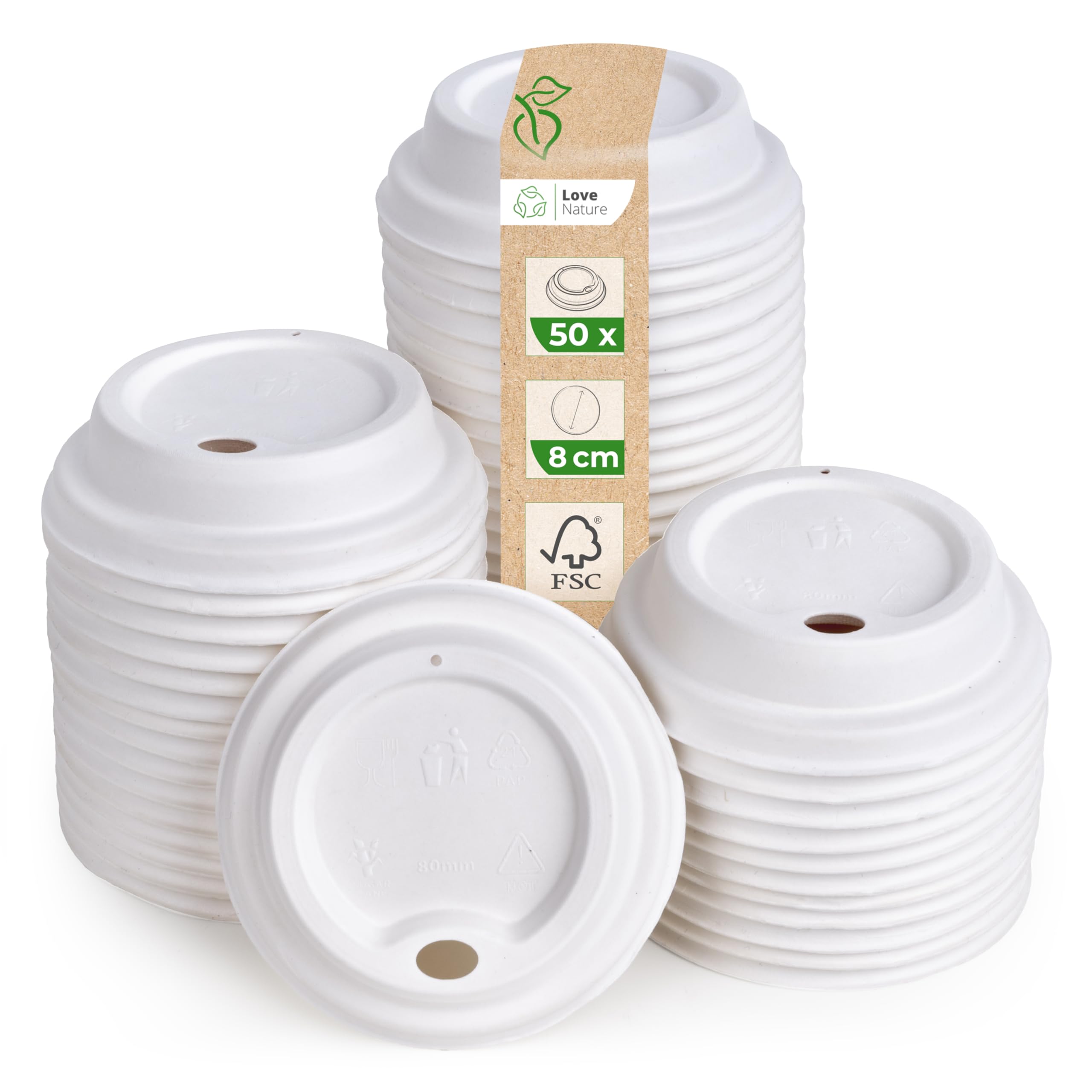 Garcia De Pou 50 Coperchi Per Bicchieri Caffè 120 Ml - Bionic, Diametro 6,2 Cm, Bianco In Bagassa