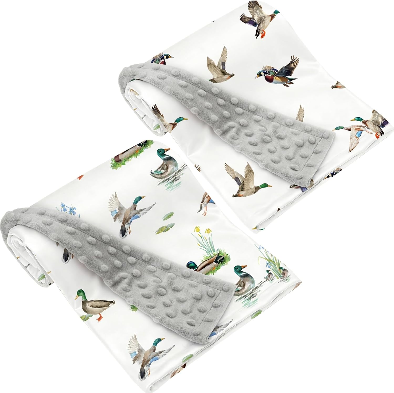 2 Pack Mallard Duck Baby Blanket (30"X40") for Baby Boys or Girls Soft Breathable Gender Neutral Double Layer Blankets with Dotted Backing and Ducks Printed (Duck 2)