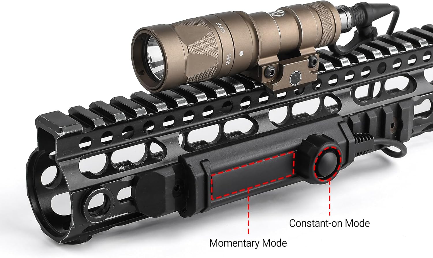 M300W Tactical Flashlight with Remote Pressure Switch, 400 Lumens Picatinny Flashlight with Switch Mount Plate, Suitable for 20mm Picatinny Rail (DE)