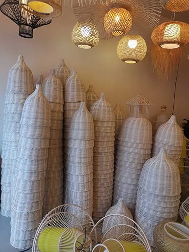 Miniatura 7 de Lámpara de araña de mimbre de bambú, lámpara colgante retro para cocina, isla de dormitorio, comedor, lámpara colgante (color  A)