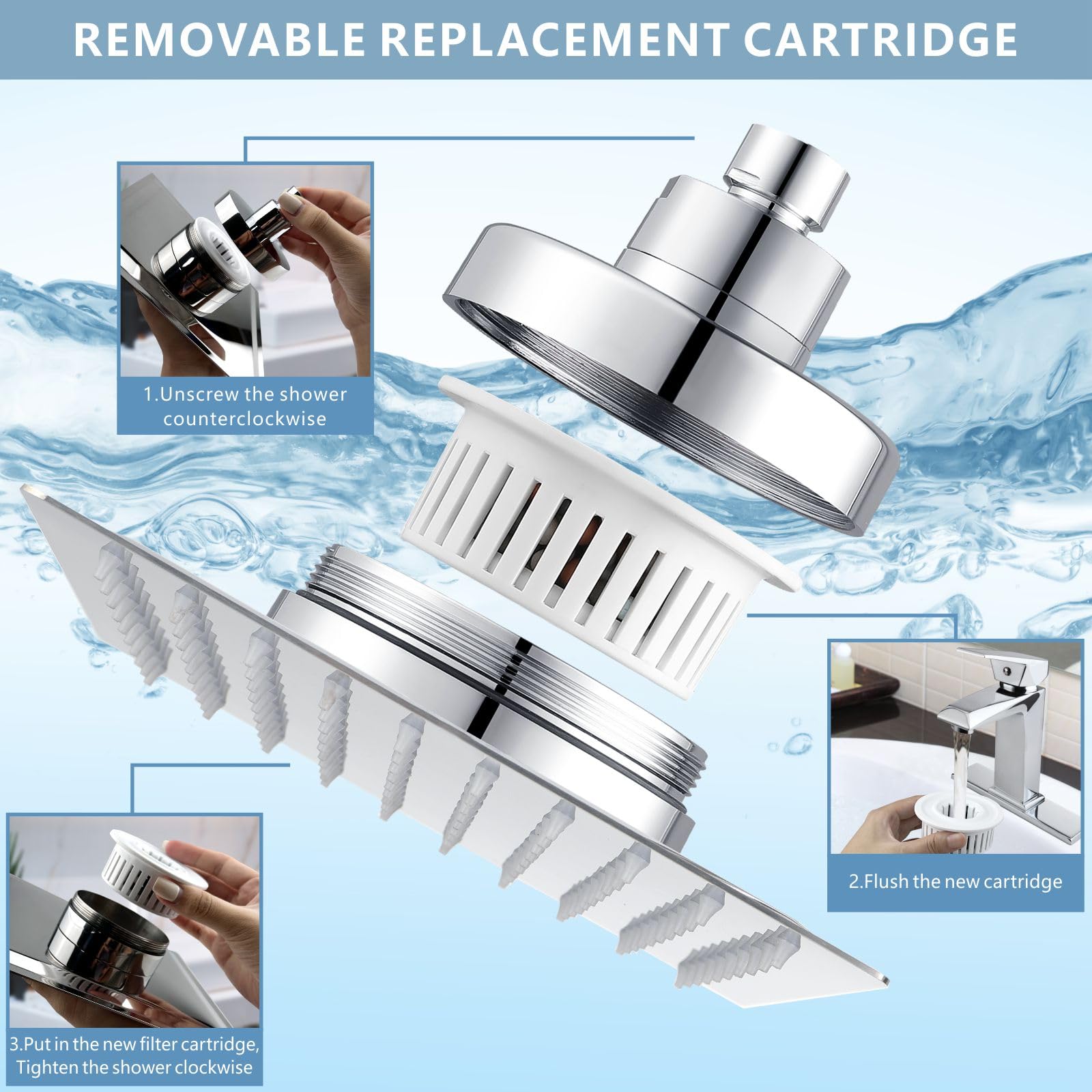 Nuodan High Pressure Rain Shower Head with Filtered - 8