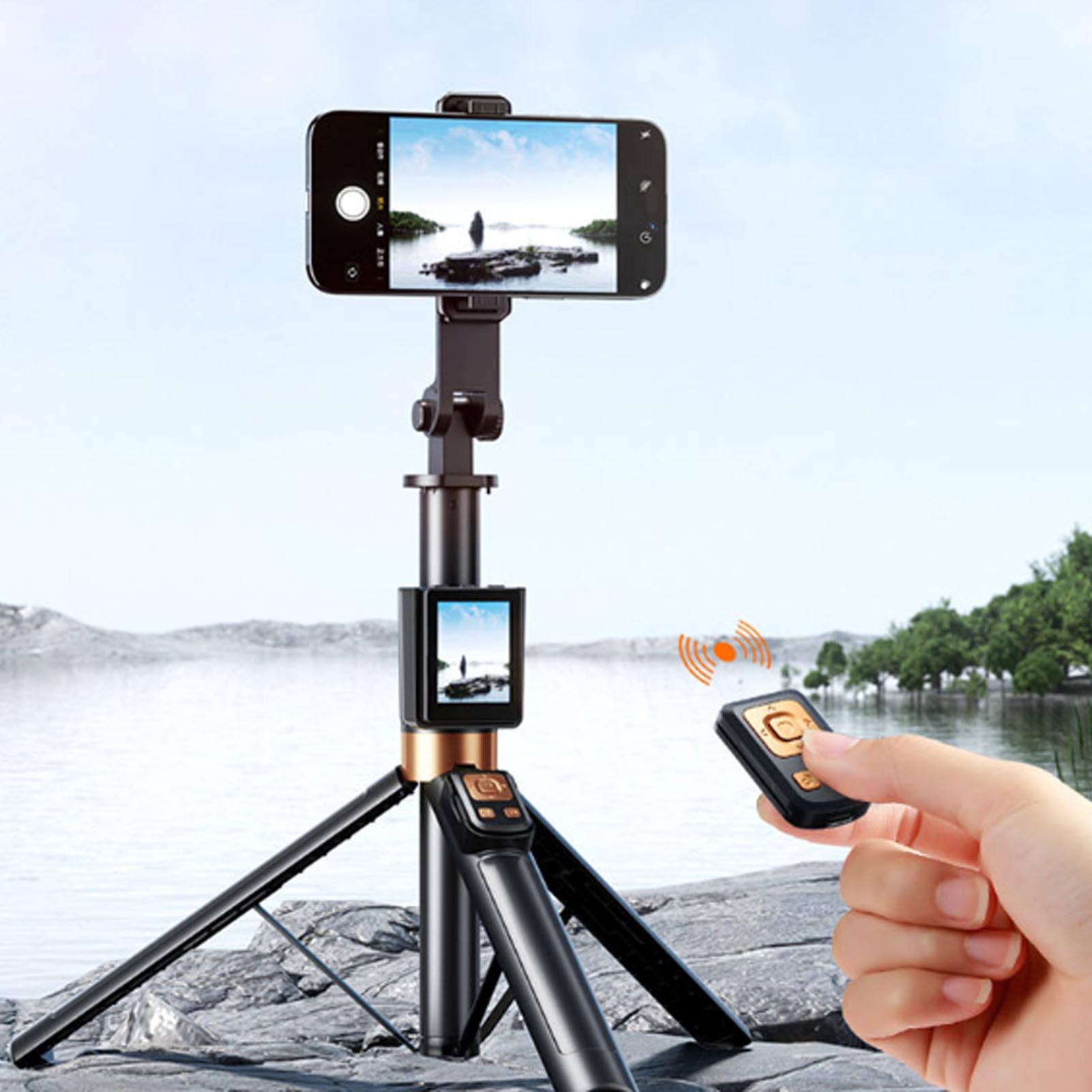 Pongnas Selfie Stick con Telecomando per Schermo HD da 2 Pollici, da 12 a