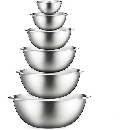 FineDine Stainless Steel Mixing Bowls (Set of 6) - Easy To Clean, Nesting Bowls for Space Saving Storage, Great for Cooking, Baking, Prepping