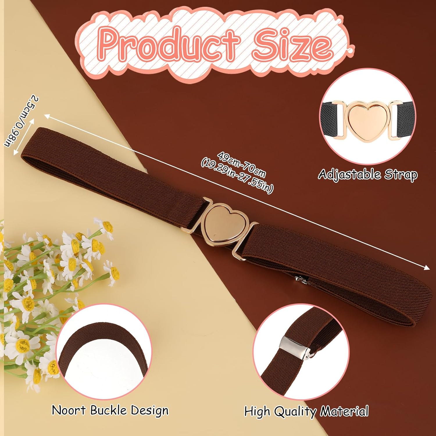 TIESOME 2 Pcs Elastic Belts for Toddler Kids Adjustable Girls Teens Stretch Belts with Heart Buckle for Pants Jeans Dress - Image 2