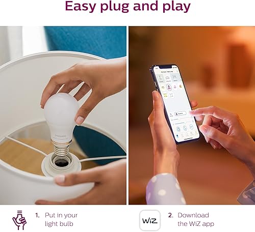 Miniatura 4 de Philips Bombilla LED A19 equivalente a 60 vatios (5000 K) Smart Wi-Fi alimentado por WiZ con Bluetooth (paquete de 4)