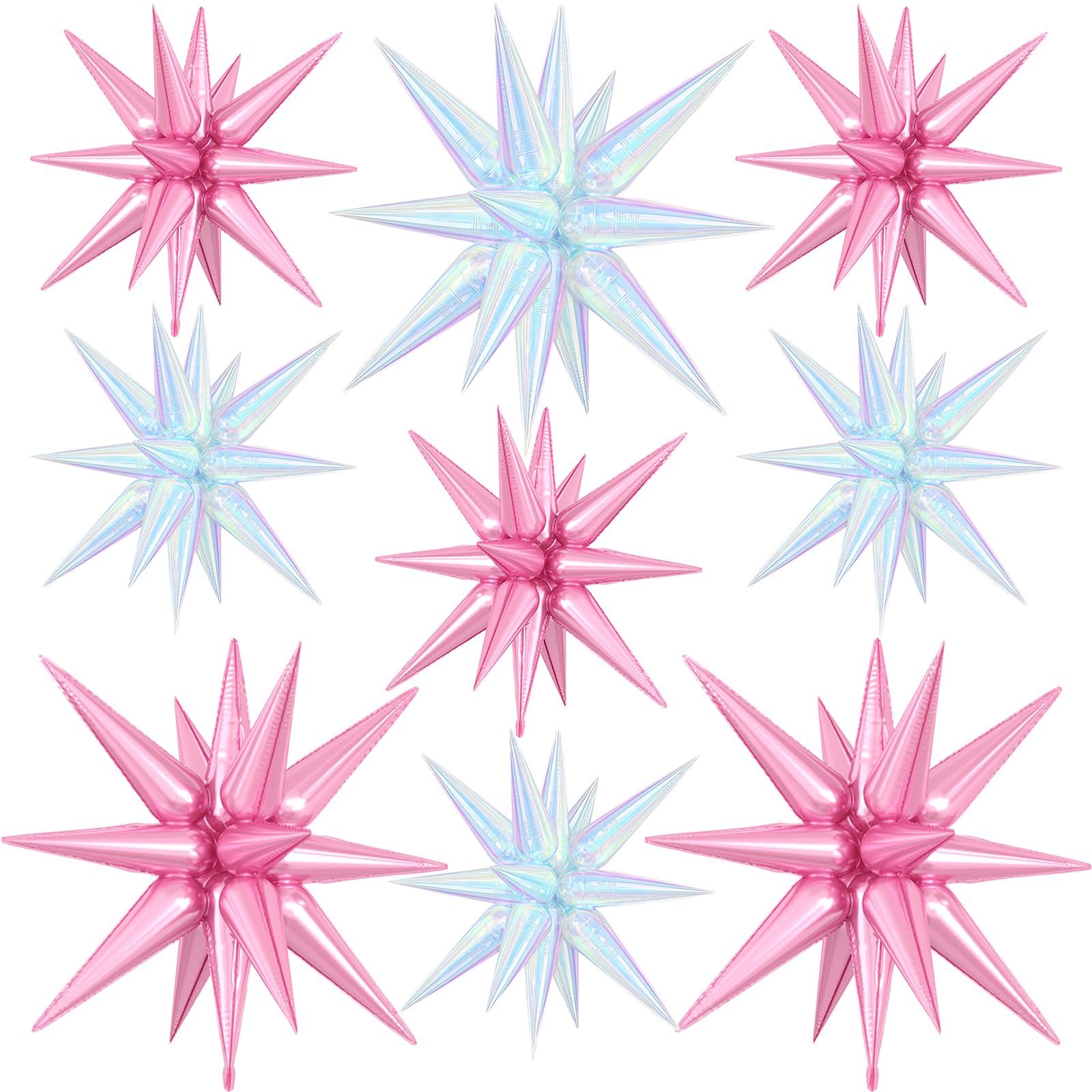 9Pcs Light Pink and Iridescent Star Balloons, Large Explosion Foil Balloons, Metallic Mylar Spike Balloon for Anniversary Bridal Shower Wedding Birthday Party Decorations, 3Pcs 27 Inch & 6 Pcs 22 Inch โ image 1