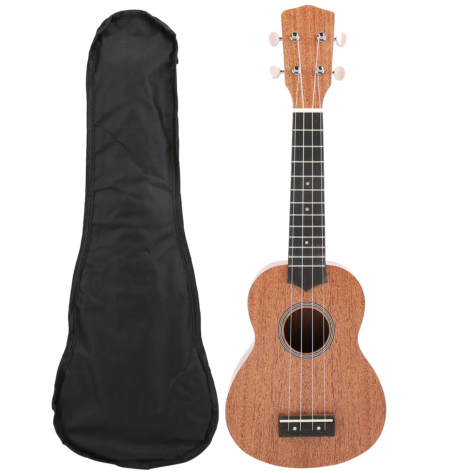 Ukelele de caoba para principiantes con bolsa de viaje y afinadores cerrados para aprender música, un instrumento musical de tamaño soprano de 21 pulgadas que crea un