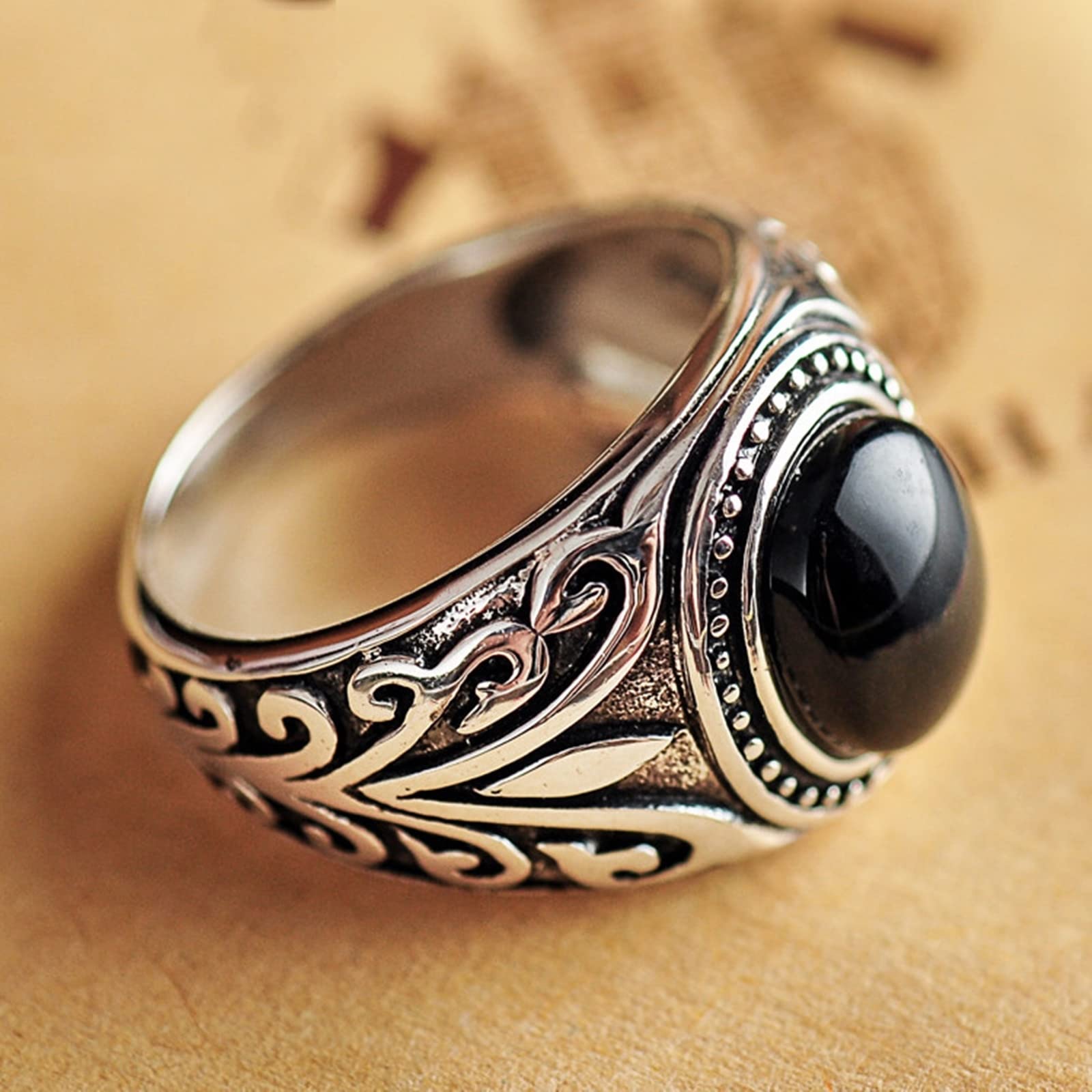 Anillo de ágata ovalada de plata de ley 925 con filigrana vintage simple anillos de plata de ley para niño, padre, marido, tamaño de 1/2 a 1/2