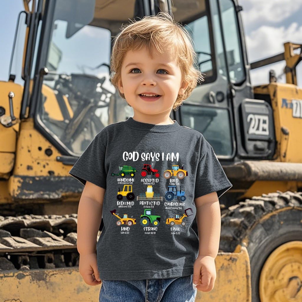 Christian Shirt for Boys God Says I Am Toddler Kids Bible Verse Jesus T-Shirt Dino Trucks Graphic Tops 2-7T