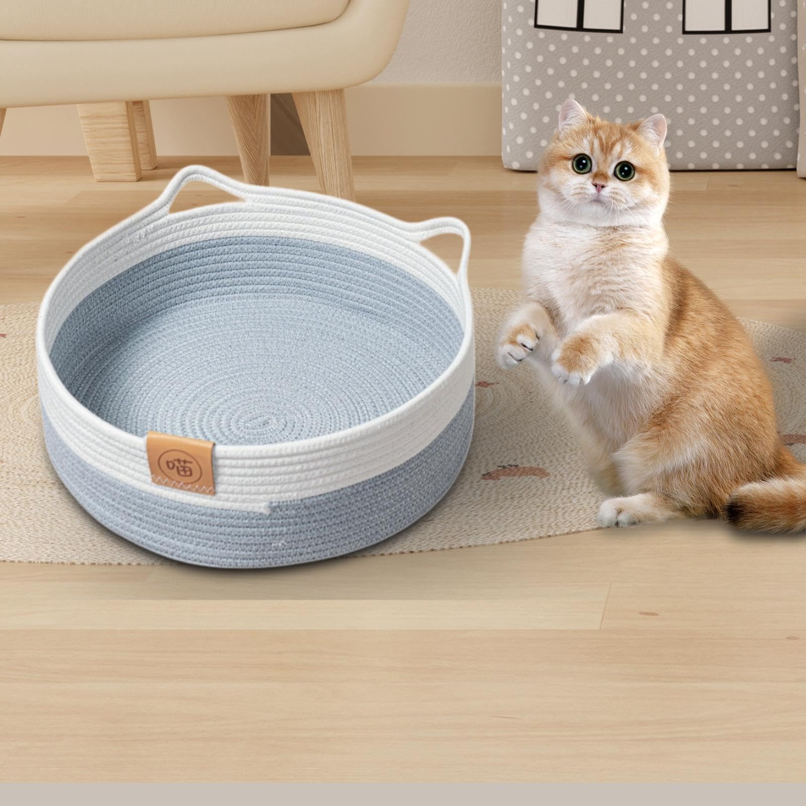 Sharplace Panier de lit pour Chat en Corde de Coton tissée pour Dormir et Jouer, Tapis à gratter pour Chatons, Chats, Petits et Moyens Chiens, S